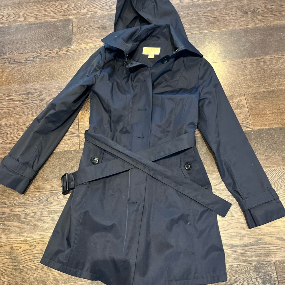 MICHAEL Michael Kors Navy Hooded Trench Coat